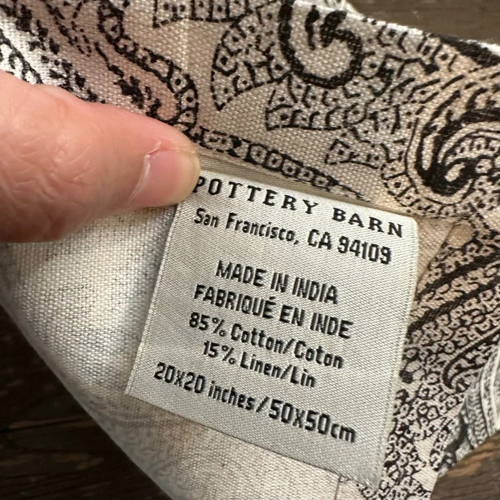 Pottery Barn Vintage 2006 Black Paisley Cotton Linen 20